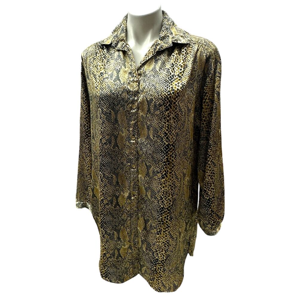 Marshall Rousso Vintage Snake Print Long Tunic Top Women's L Gold Black